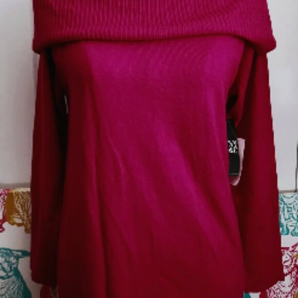 NWT -  NY&CO  sweater dress (S) , Fuchsia,  cowl neck to bare shoulder style - Picture 6 of 9